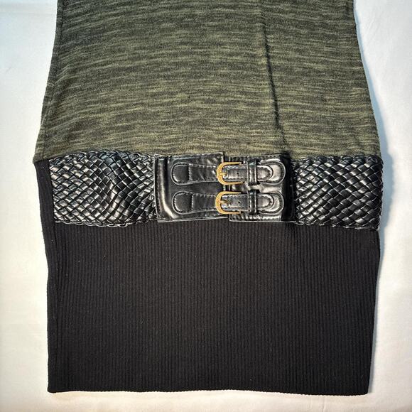 Green Cowl Neck Tunic Sweater Dress w/ Wide Black Double Buckle Belt – Size XS/S - Picture 6 of 11